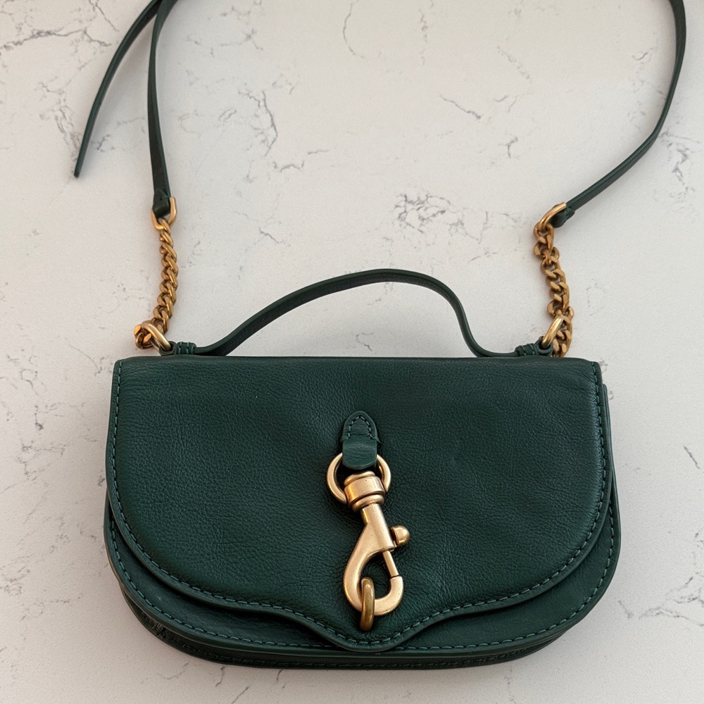 Rebecca Minkoff Dark Green leather  Crossbody Bag shoulder handbag purse gold